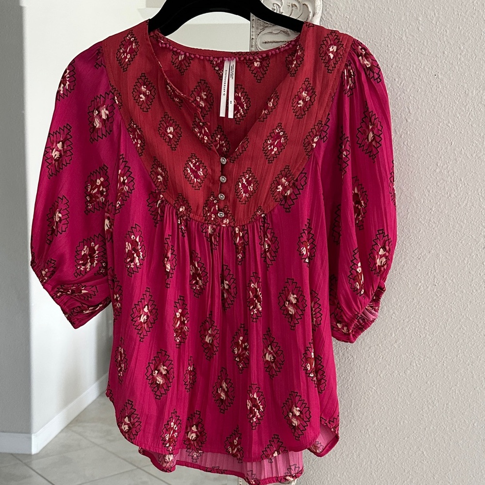 Anthropologie Fuchsia Floral Blouse